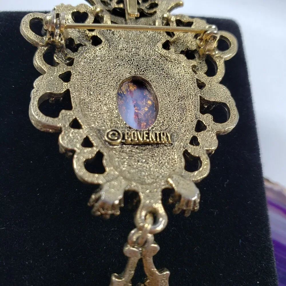 Vintage 1970's Sarah Conventry Contessa Faux Fire Opal Bracelet Brooch Clips Set - Picture 8 of 16